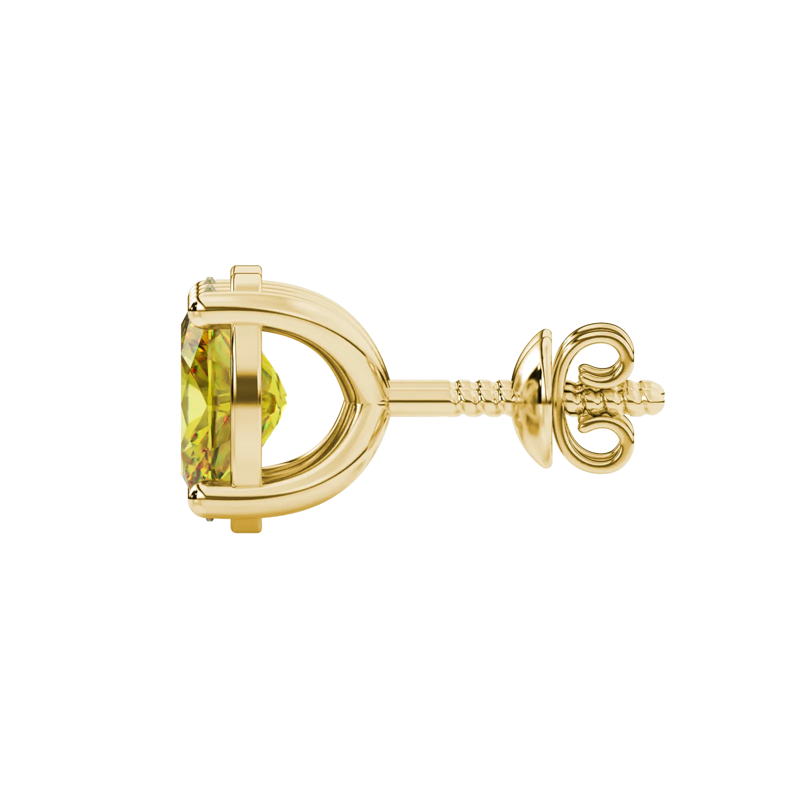 Side profile, yellow gold canary yellow earrings, classic basket gallery.