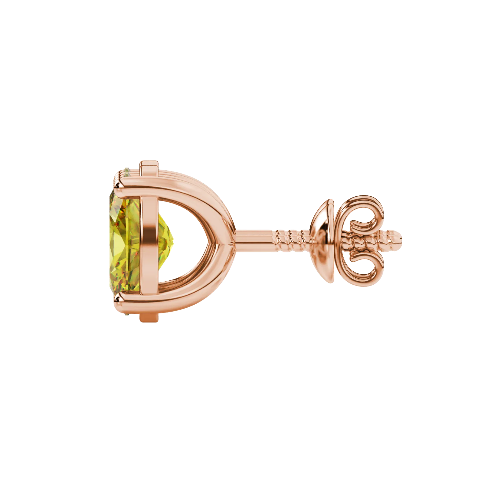 Side profile, rose gold canary yellow earrings, classic basket gallery.