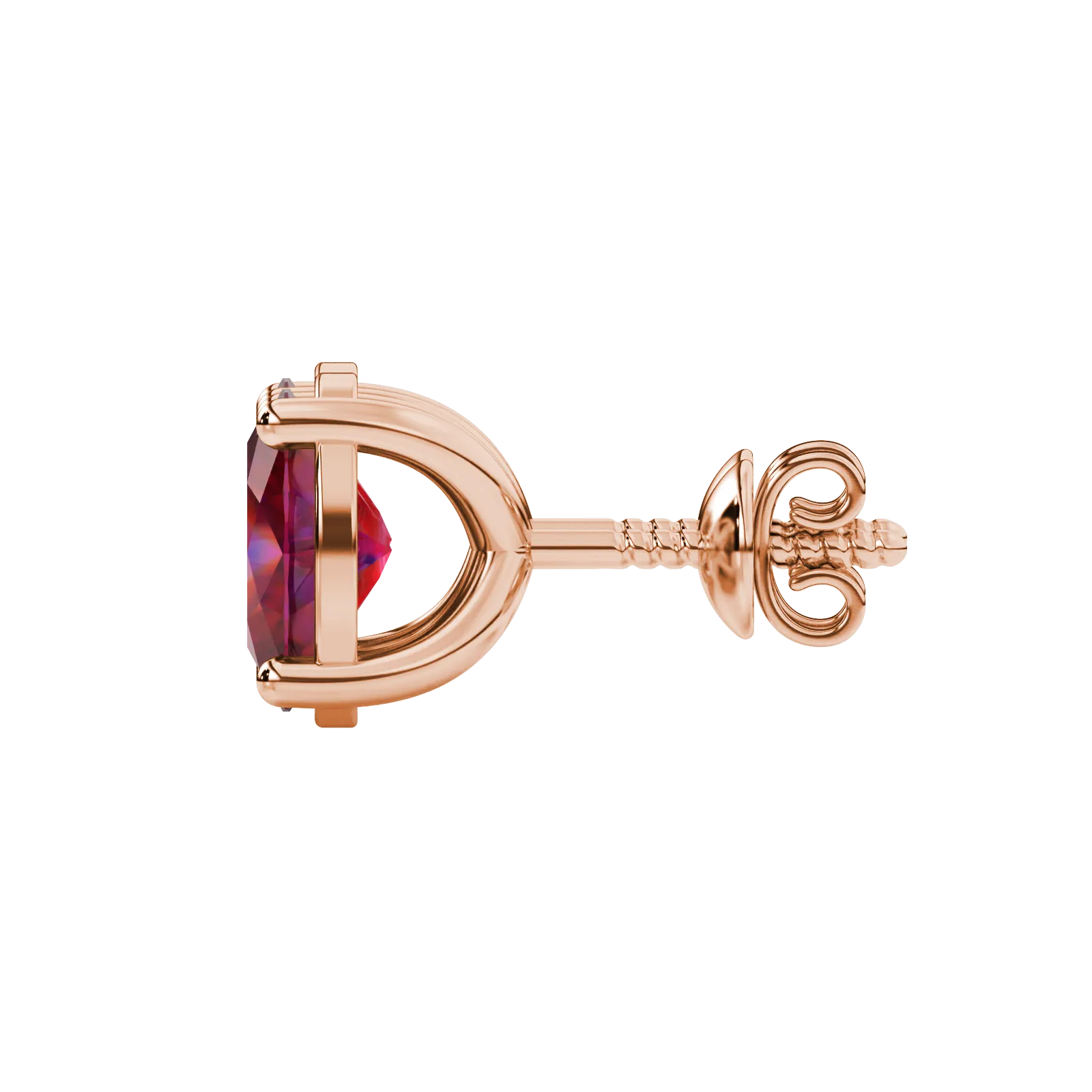 Side profile, rose gold raspberry red earrings, classic basket gallery.