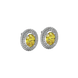 Close-up canary yellow gemstone earing, white gold falling edge halo.