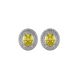 Oval cut canary yellow gemstone earrings, white gold falling edge halo setting