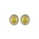 Oval cut canary yellow gemstone earrings, yellow gold falling edge halo setting.