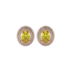 Oval cut canary yellow gemstone earrings, rose gold falling edge halo setting.