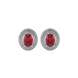 Oval cut raspberry red gemstone earrings, white gold falling edge halo setting.