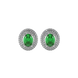 Oval cut emerald green gemstone earrings, white gold falling edge halo setting.