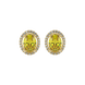 Oval cut canary yellow gemstone earrings, yellow gold french pavé halo setting.