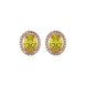 Oval cut canary yellow gemstone earrings, rose gold french pavé halo setting.