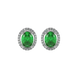Oval cut emerald green gemstone earrings, white gold french pavé halo setting.