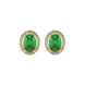 Oval cut emerald green gemstone earrings, yellow gold french pavé halo setting.