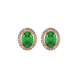 Oval cut emerald green gemstone earrings, rose gold french pavé halo setting.