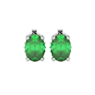 Oval cut emerald green gemstone earrings, white gold pavé basket setting.