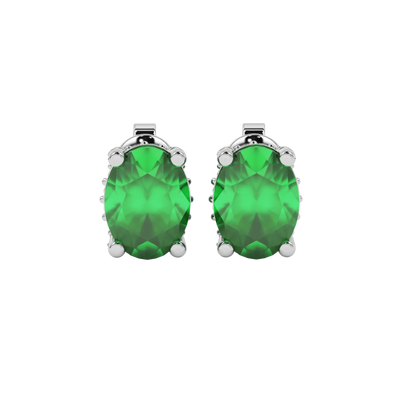 Oval cut emerald green gemstone earrings, white gold pavé basket setting.