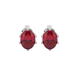Oval cut raspberry red gemstone earrings, white gold scalloped six prong setting