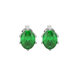 Oval cut emerald green gemstone earrings, white gold scalloped six prong setting.
