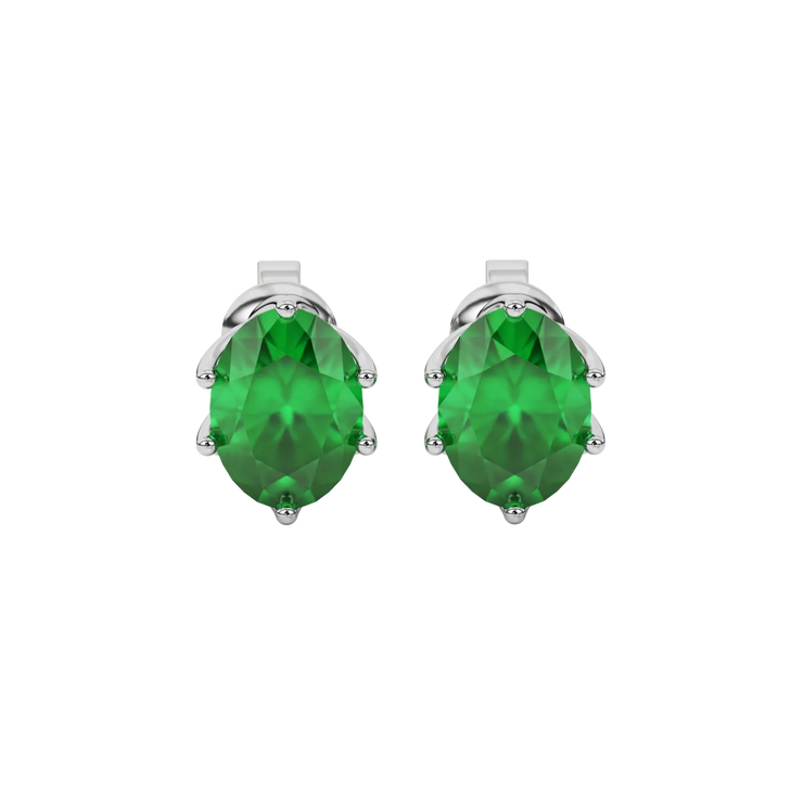 Oval Cut Scalloped Six Prong Gemstone Stud Earrings