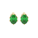Oval cut emerald green gemstone earrings, yellow gold scalloped six prong setting.