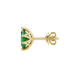 Side profile, yellow gold emerald green earrings, scalloped six prong gallery.