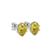 Close-up oval cut canary yellow gemstone, white gold scalloped six prong setting.