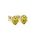 Close-up, oval cut canary yellow gemstone, yellow gold scalloped six prong earring