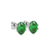Close-up oval cut emerald green gemstone, white gold scalloped six prong setting