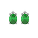 Oval cut emerald green gemstone earrings, white gold surprise diamond setting