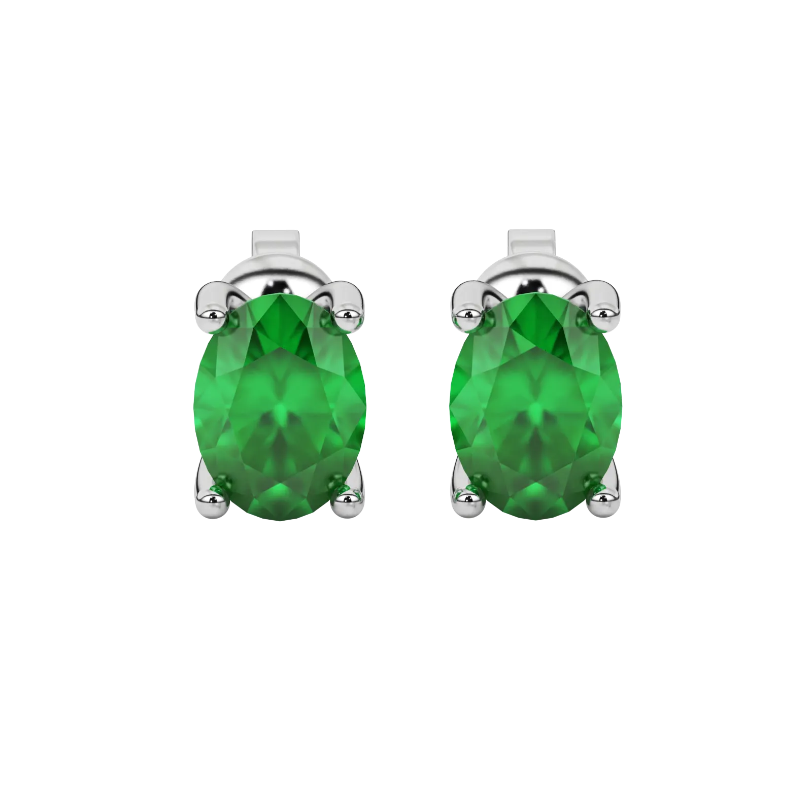 Oval cut emerald green gemstone earrings, white gold surprise diamond setting
