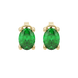 Oval cut emerald green gemstone earrings, yellow gold surprise diamond setting.