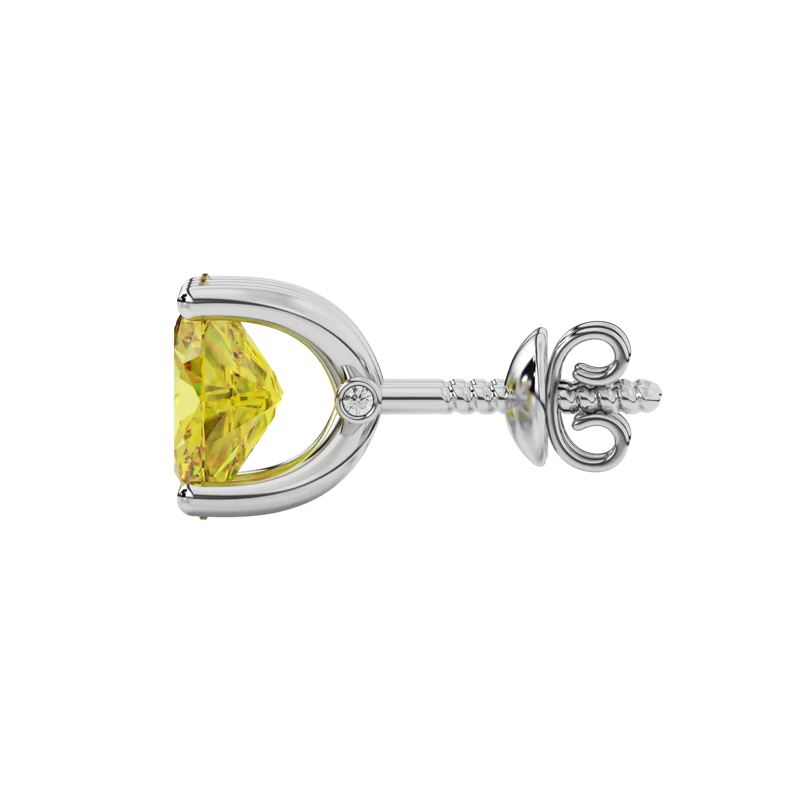 Side profile, white gold canary yellow earrings, surprise diamond gallery.