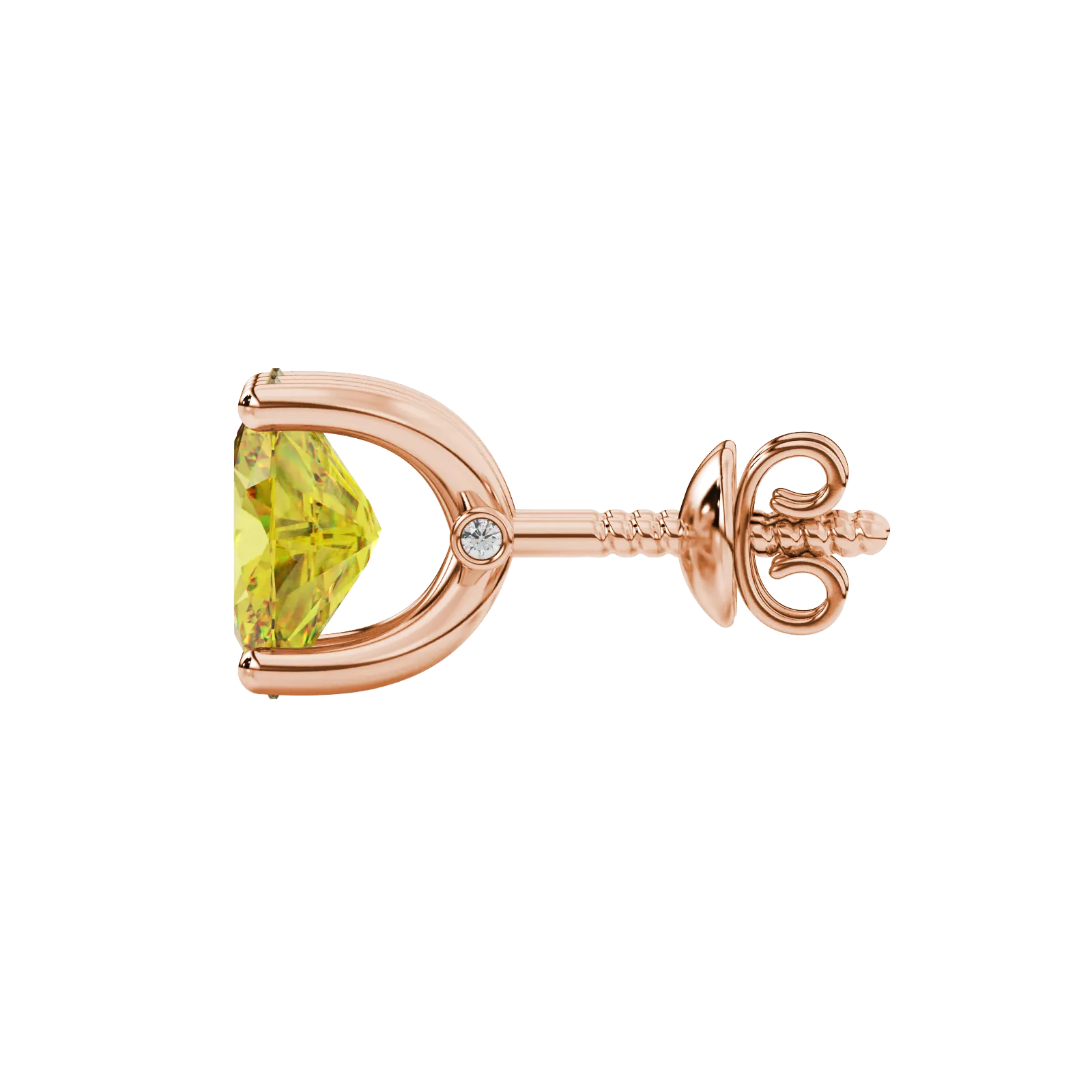 Side profile, rose gold canary yellow earrings, surprise diamond gallery.