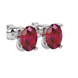 Close-up raspberry red gemstone earing, white gold surprise diamond setting.