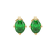 Oval cut emerald green gemstone earrings, yellow gold tulip basket setting.