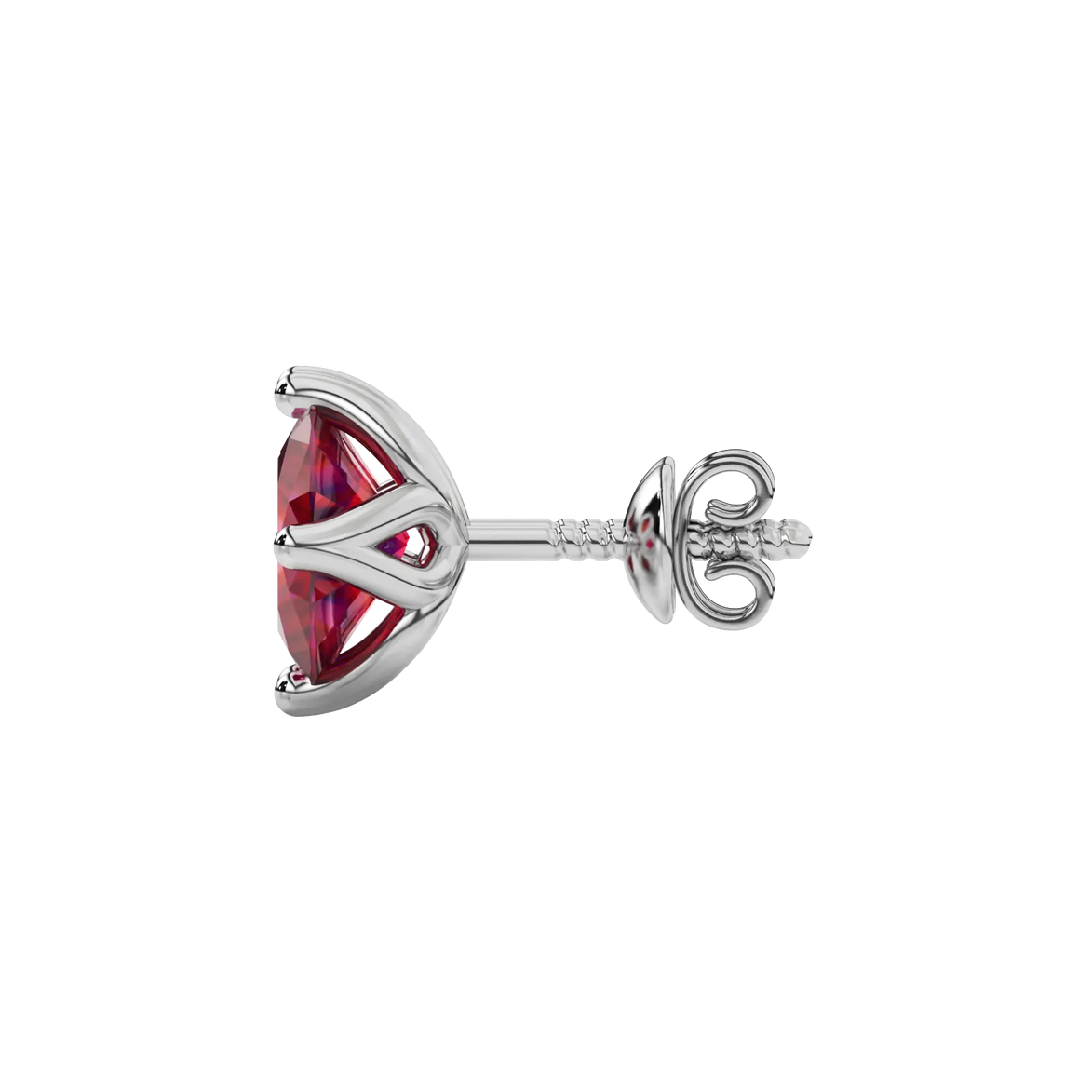 Side profile, white gold raspberry red earrings, tulip basket gallery.