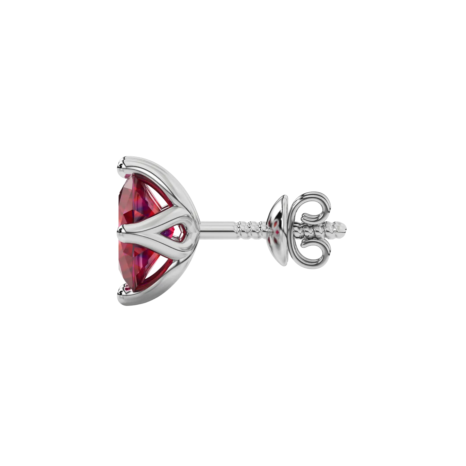 Side profile, white gold raspberry red earrings, tulip basket gallery.