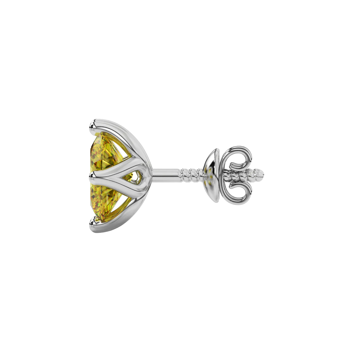 Side profile, white gold canary yellow earrings, tulip basket gallery.