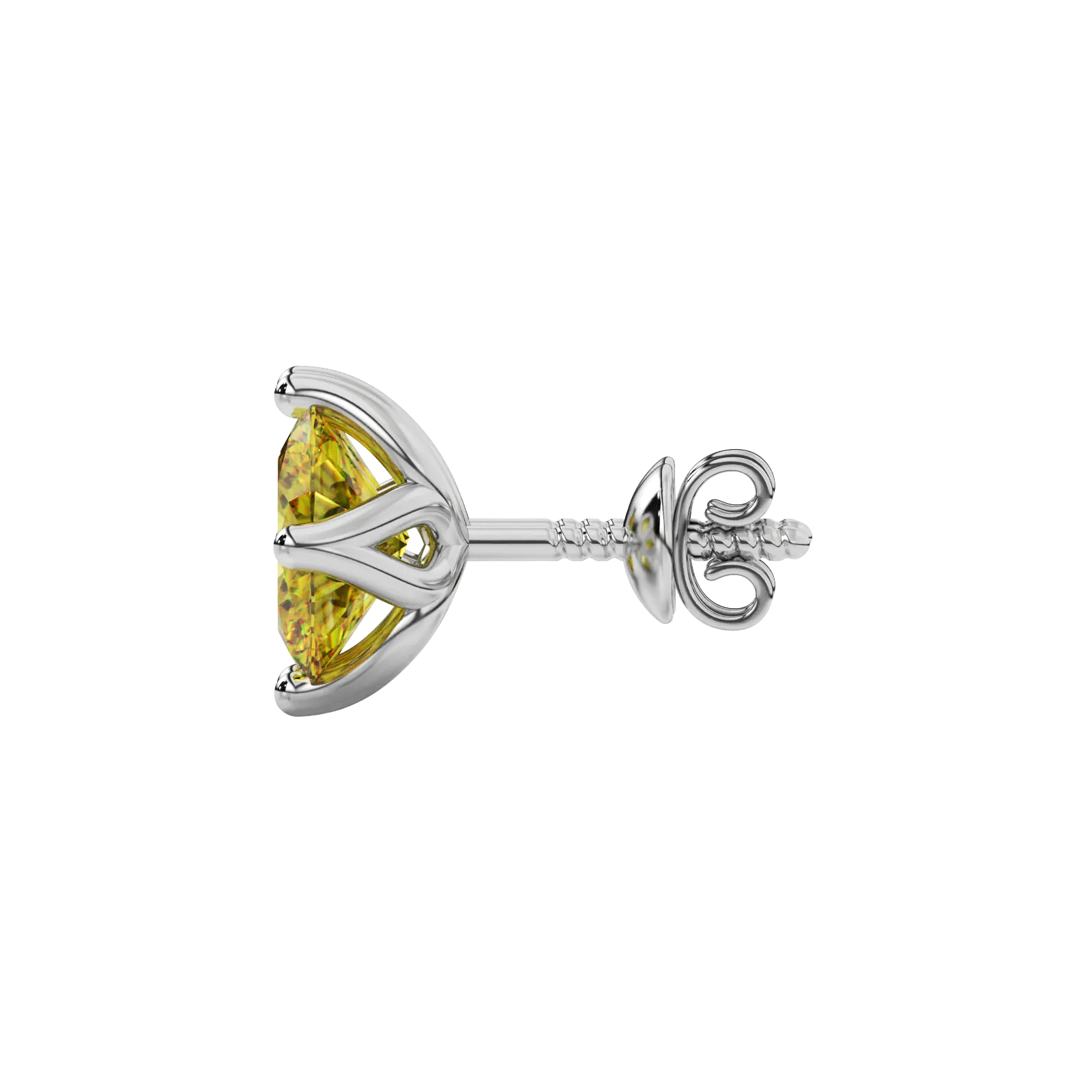 Side profile, white gold canary yellow earrings, tulip basket gallery.