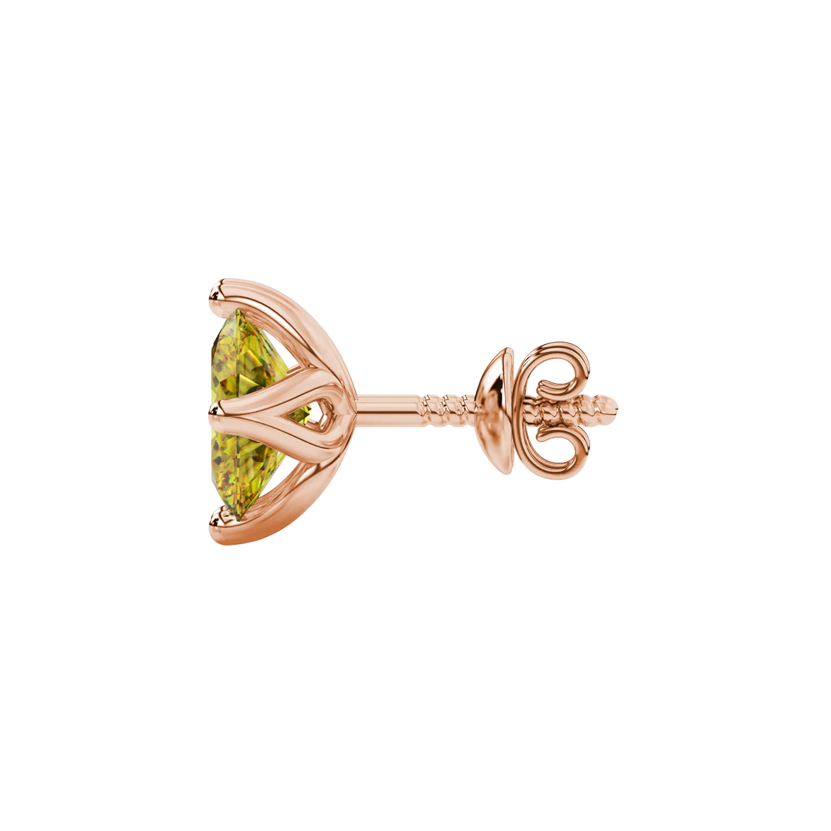 Side profile, rose gold canary yellow earrings, tulip basket gallery.