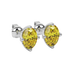 Close-up oval cut canary yellow gemstone earing, white gold tulip basket.