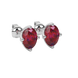 Close-up oval cut raspberry red gemstone earing, white gold tulip basket.