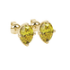 Close-up, oval cut canary yellow gemstone, yellow gold tulip basket earrings.