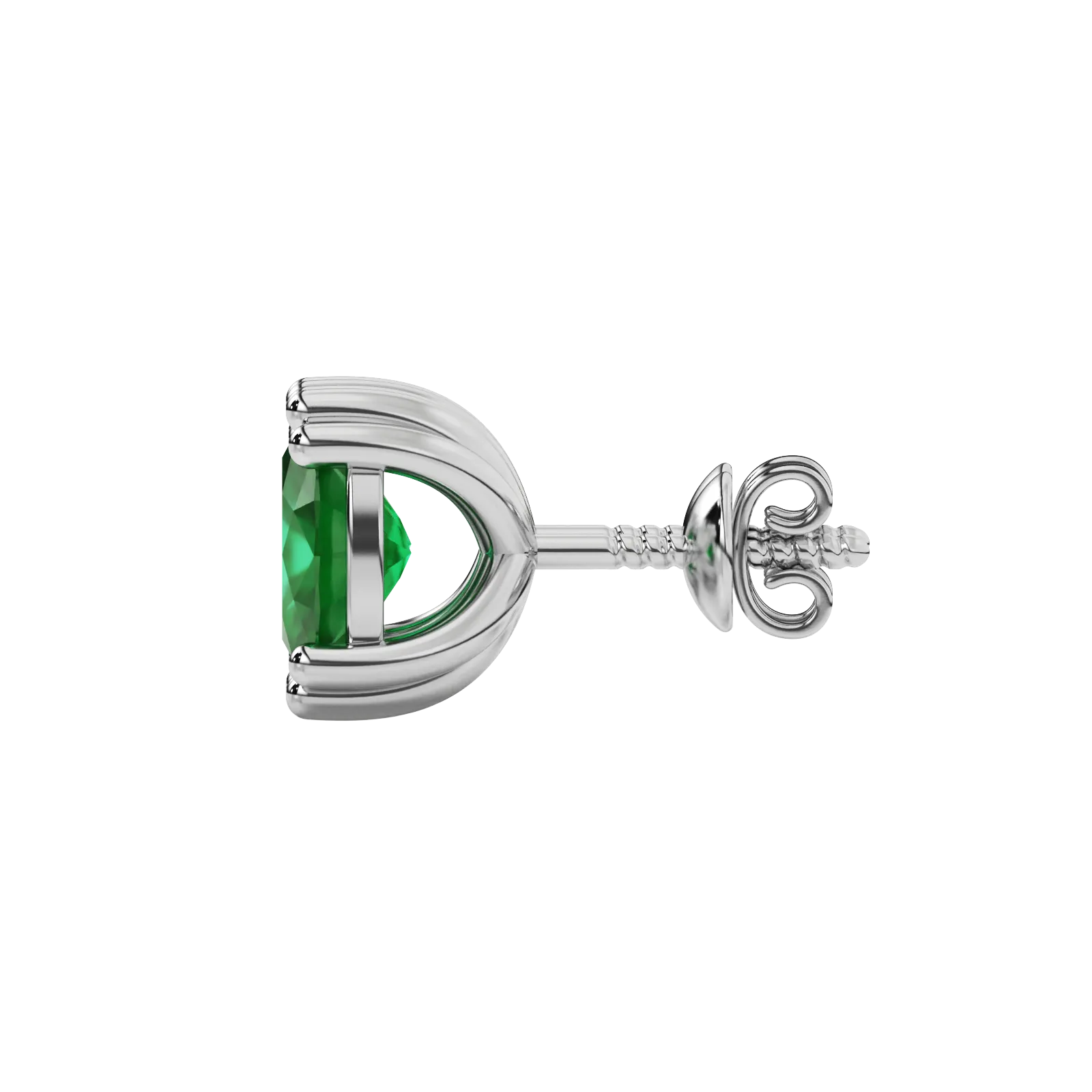Side profile, white gold emerald green earrings, vintage basket gallery.