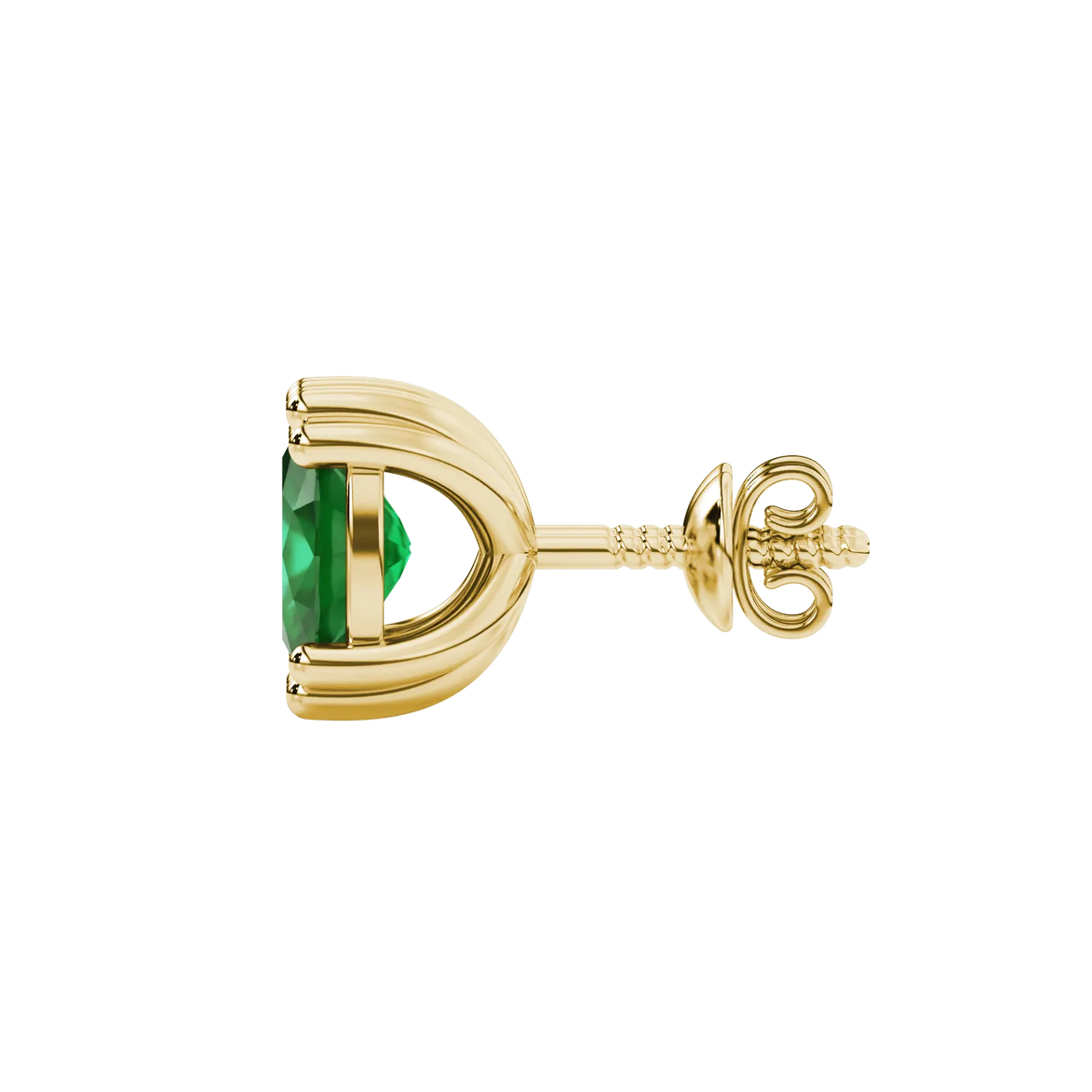 Side profile, yellow gold emerald green earrings, vintage basket gallery.