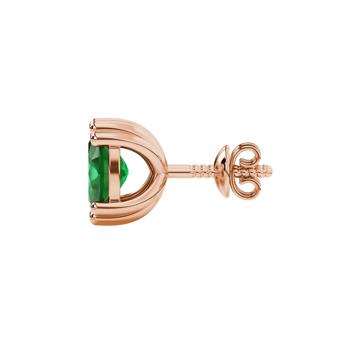 Side profile, rose gold emerald green earrings, vintage basket gallery.