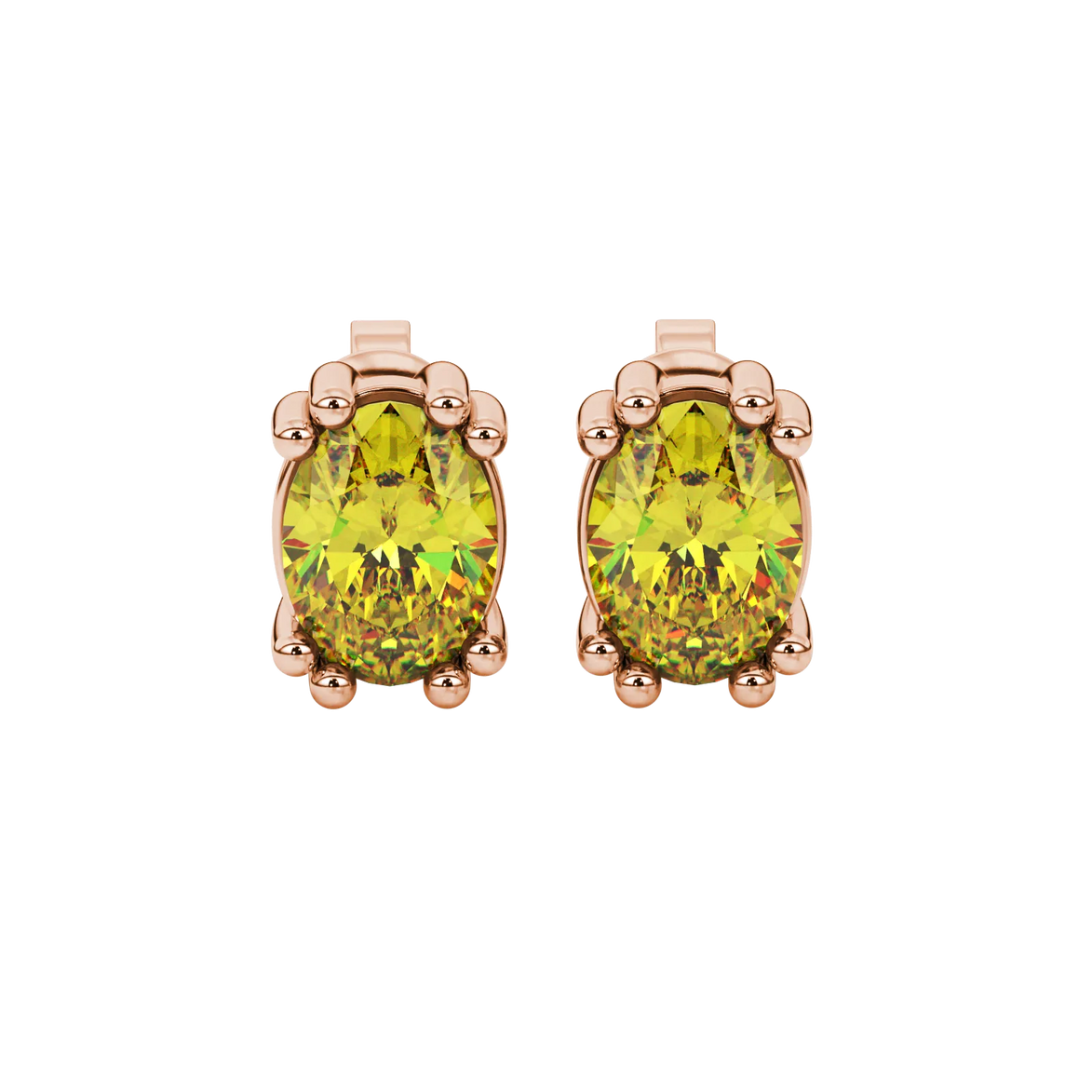 Oval cut canary yellow gemstone earrings, rose gold vintage basket setting.