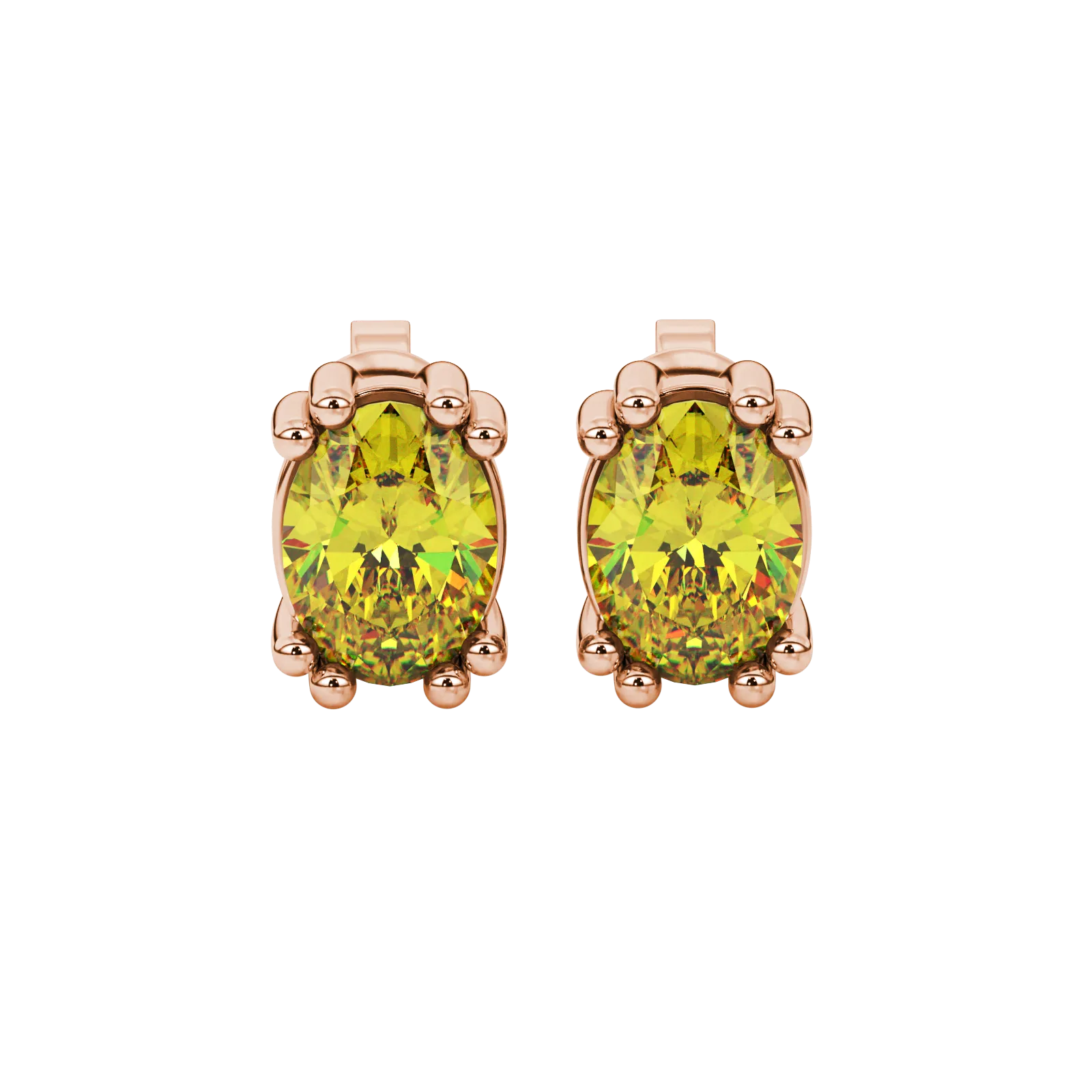 Oval cut canary yellow gemstone earrings, rose gold vintage basket setting.