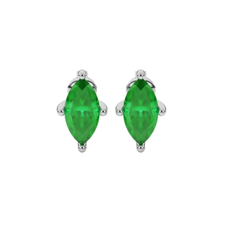Marquise cut emerald green gemstone earrings, white gold four prong setting.