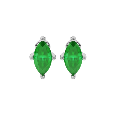 Marquise cut emerald green gemstone earrings, white gold four prong setting.