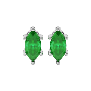 Marquise cut emerald green gemstone earrings, white gold six prong setting.