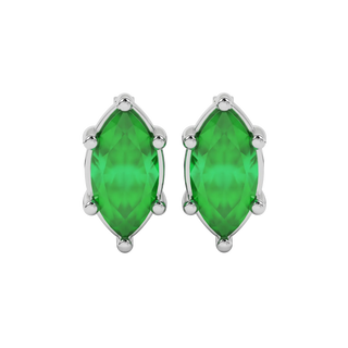 Marquise cut emerald green gemstone earrings, white gold classic basket setting.