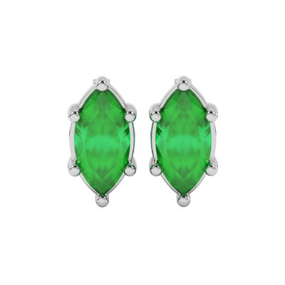Marquise cut emerald green gemstone earrings, white gold classic basket setting.