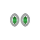 Marquise cut emerald green gemstone earrings, white gold falling edge halo setting.